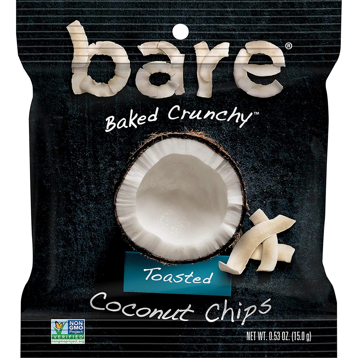 Bare Baked Crunchy Coconut Chips, Toasted, 0.53oz Snack Bags, (16 Pack