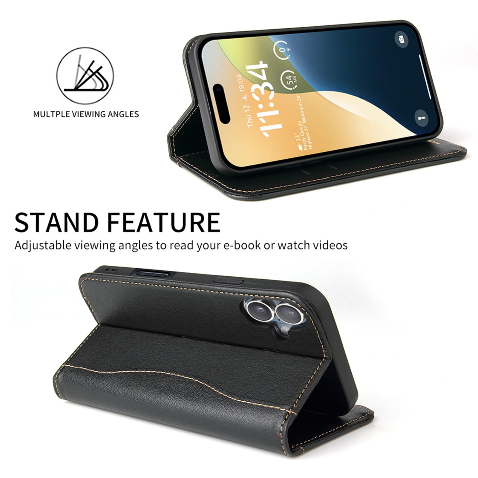 TECH CIRCLE for iPhone 17 Classic Wallet Case, Genuine Leather Magnetic Closure Book Folding Flip Leather Case with Card Holder Kickstand TPU Shockproof Protective Phone Cover,Black