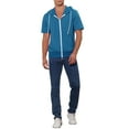 thumbnail image 2 of INSPIRE CHIC Men's Short Sleeve Hoodies Solid Color Zip Up Jackets with Hood 2XL Dark Blue, 2 of 7