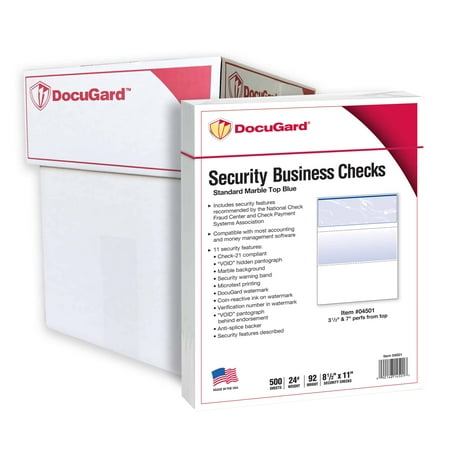 DocuGard Standard Marble Top Blue Security Check, 8.5x11, 24 lb, 2500 Sheets (500 per Pack), New