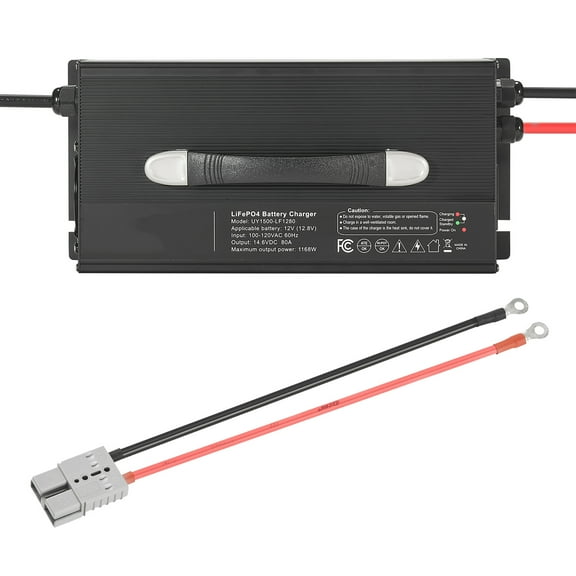 KFFKFF 12V 80A Lithium Battery Charger, 14.6V AC-DC LiFePO4 Smart Charger with Anderson Connector, LED Display, 0V Activation, Compatible with Lithium LiFePO4 Deep Cycle Batteries for Boats and RVs