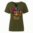 thumbnail image 5 of Sexlip Womens Short Sleeve Top V Neck Ornate Mask Print Loose Sleeve Soft Fabric Relaxed Silhouette for Daily Leisure Green XL, 5 of 6