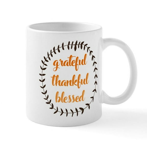 CafePress - Grateful Thankful Blessed - 11 oz Ceramic Mug - Novelty Coffee Tea Cup