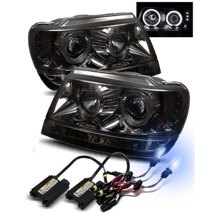 8000K HID/For 99-04 Jeep Grand Cherokee CCFL Halo Projector Headlights Smoke