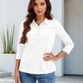 thumbnail image 5 of Qwertyu Polo Shirts for Women 3/4 Sleeve Tops Golf Tees Button Collared Cotton Shirt Business Casual White XL, 5 of 5
