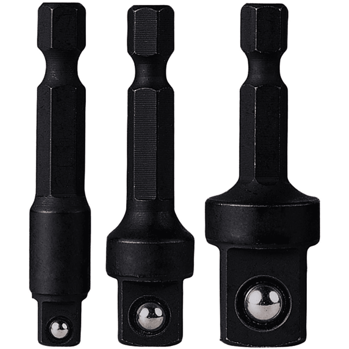 Grey Pneumatic 3 Piece 1/4" Hex to Square Socket Adapter Set