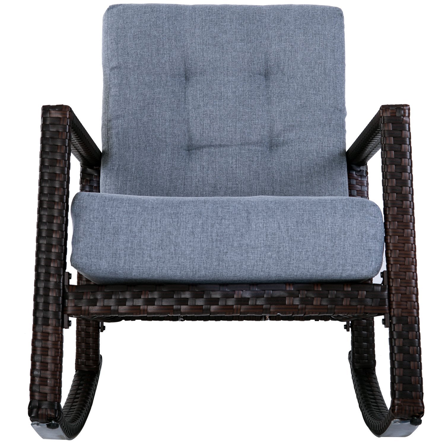 Merax Cushioned Rattan Rocker Chair Patio Glider Lounge Wicker Chair with Cushion(Grey Cushion) - image 3 of 3