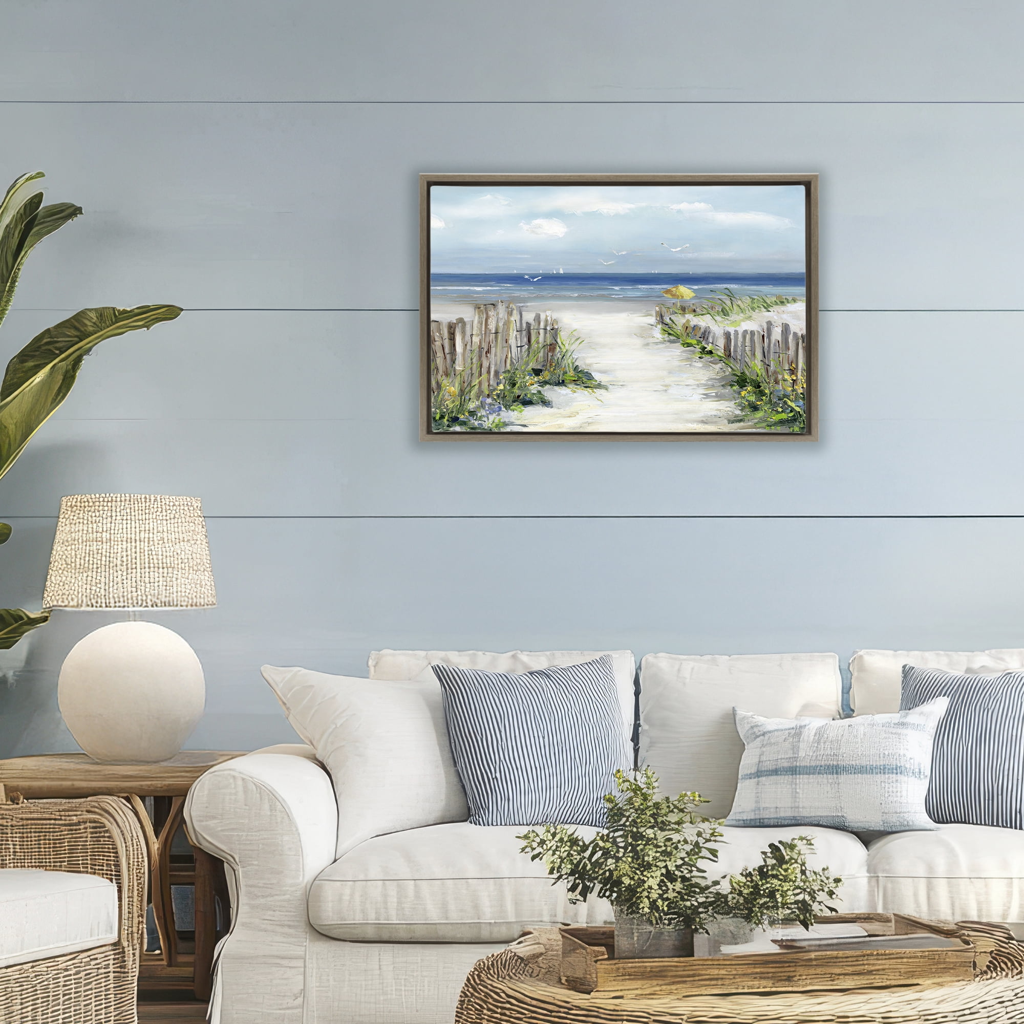 Stupell Industries Sunlit Dune Path To Ocean Brown Framed Floater Canvas Wall Art, design by Sally Swatland