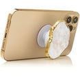 thumbnail image 2 of CRYSTALFY: Crystal Phone Grip & Phone Stand with Authentic Natural Clear Druzy Quartz Gemstone with Gold Edge Swappable Top, Expandable Collapsible Holder for Smartphones and Tablets, 2 of 6