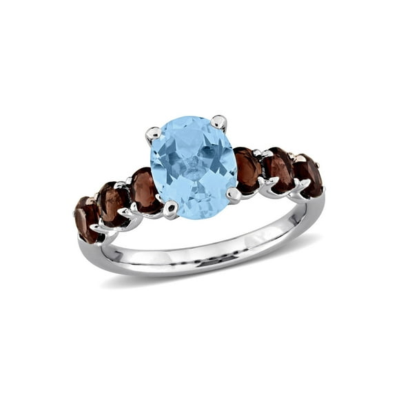 3.46 Carat (Ctw) Sky Blue Topaz and Smokey Quartz Ring in Sterling Silver for Women