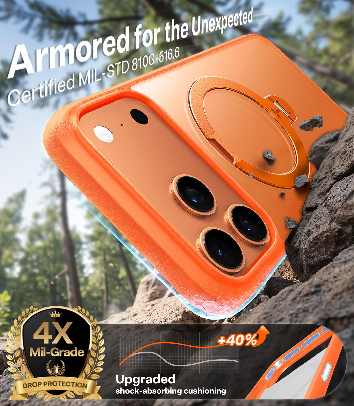 TORRAS Q3 Spin for iPhone 17 Pro Max Case with Camera Control Button, Wireless Charging Compatible, Shookproof Magnetic 360 Kickstand  for 17 Pro Max Phone Case with Stand, Cosmic Orange