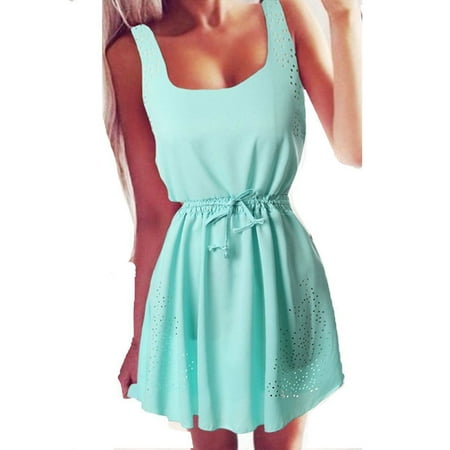 Mini Chiffon Cocktail - Women Plus Size S-XXXL Summer Sexy Beach Dresses Chiffon Sleeveless Casual Evening Cocktail Party Holiday Short Mini Dress