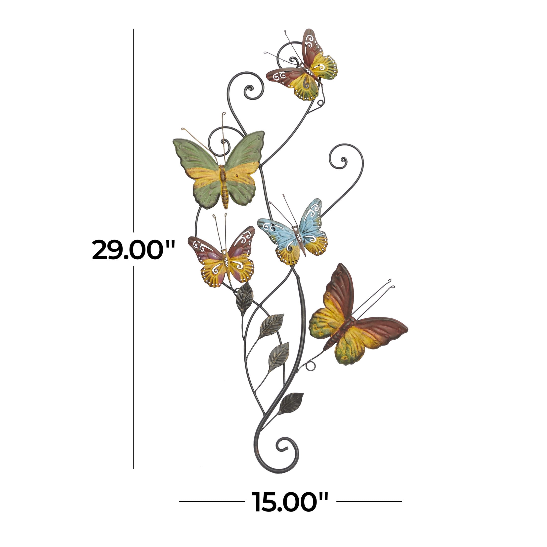 DecMode Multi Colored Metal Indoor Outdoor Butterfly Wall Decor with Scroll Details