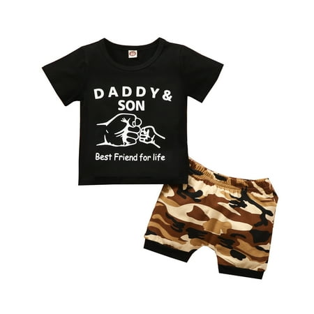 

Baby Boy Outfits Short Sleeve Letter Print Tops Camouflage Shorts 2PCS Clothes Set