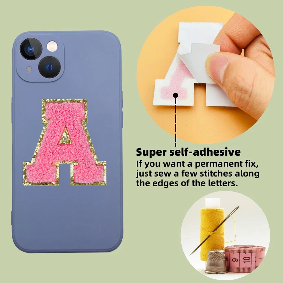 CIRCLE- 26Pcs Chenille Letter Patches Self Adhesive Letters,Iron On Letters For Clothing
