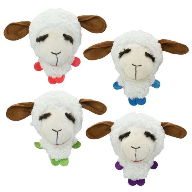 Multipet Plush Lamb Chop Knobby Noggins Dog Toy with Rubber Ball in Head, Color Paws