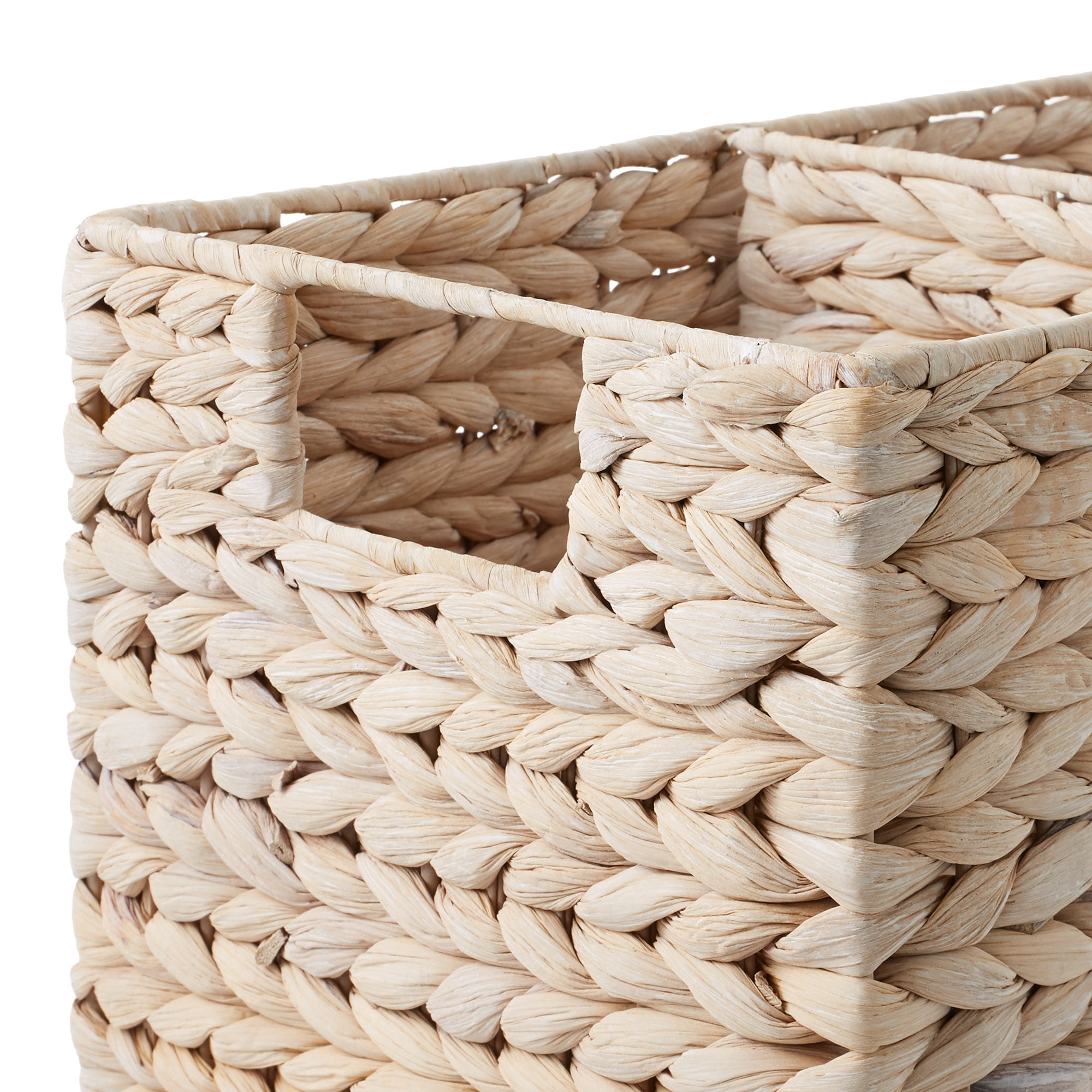 Casafield Stair Basket with Handles, Whitewash White - Woven Water Hyacinth Staircase Step Organizer Bin