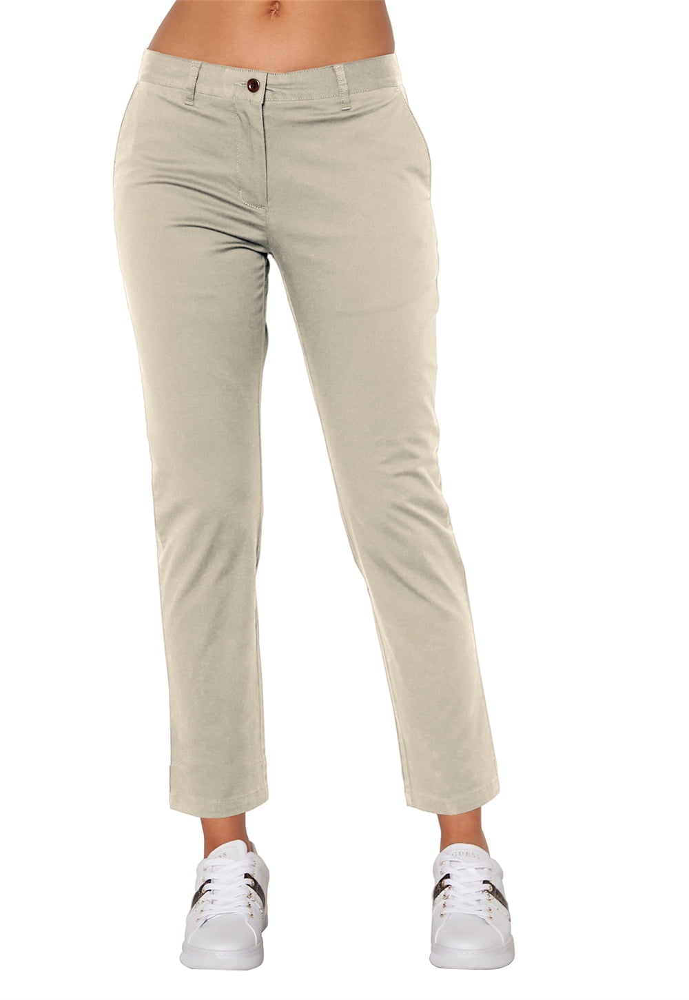 Ladiyo Women's Low Rise Slightly Stretchy Cotton Cropped Chino Pants