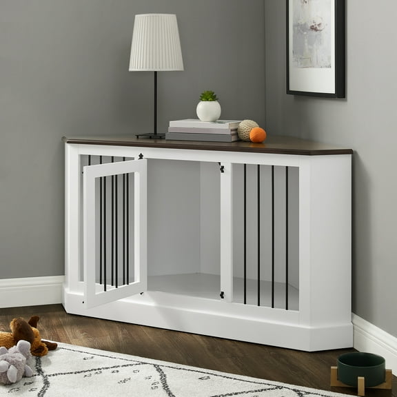 Crosley Furniture Winslow Corner Dog Crate Credenza Kennel for Pets