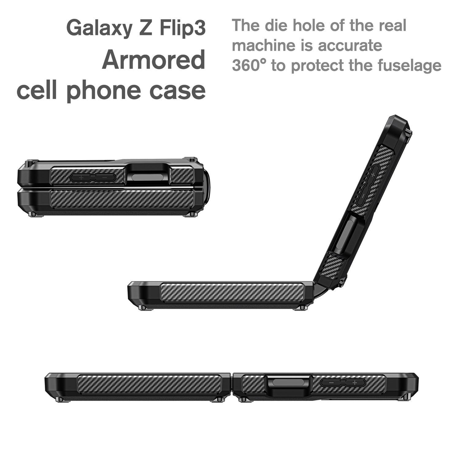 Nalacover for Samsung Galaxy Z Flip 3 Wireless Charging Case,Full-Body Protection Military Grade Heavy Duty Rugged Hard PC Armored Dual Layer Built-in Screen Protector Shockproof Cover.Black