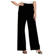 ALEX EVENINGS Women's Velvet Flat-Front Pull-On Pants Black B4HP (Regular,M)