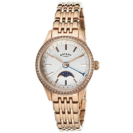 Rotary Lb02854-01 Women's Moonphase Rose-Tone Ss Silver-Tone Dial Rose-Tone Ss Watch