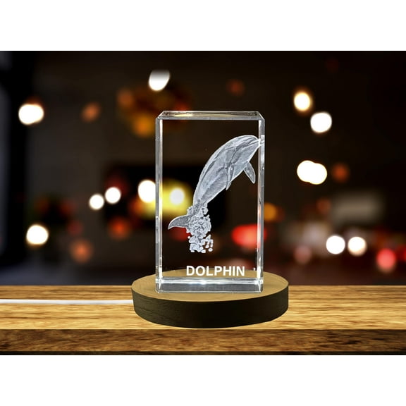 Stunning 3D Engraved Crystal of a Playful Dolphin - Perfect for Ocean Lovers and Marine Enthusiasts