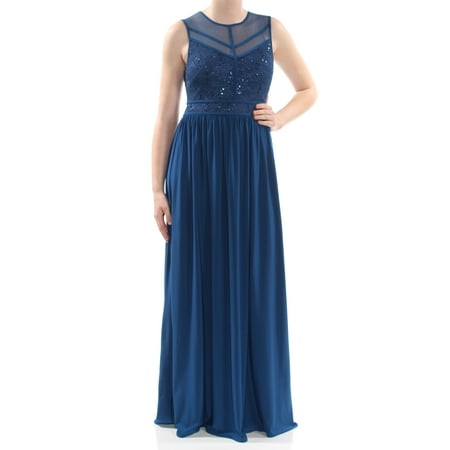 NW WOMEN - NW WOMEN Womens Blue Illusion Sequined Lace Gown Sleeveless ...