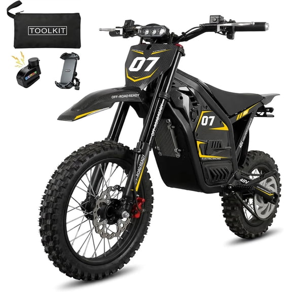 AMYET EDB002 Electric Dirt Bike for Adults & Teens, 4000W Peak, 45 MPH, 48V 23Ah, 45-Mile Range, 14"/12" Tires, Hydraulic Brakes, UL 2272
