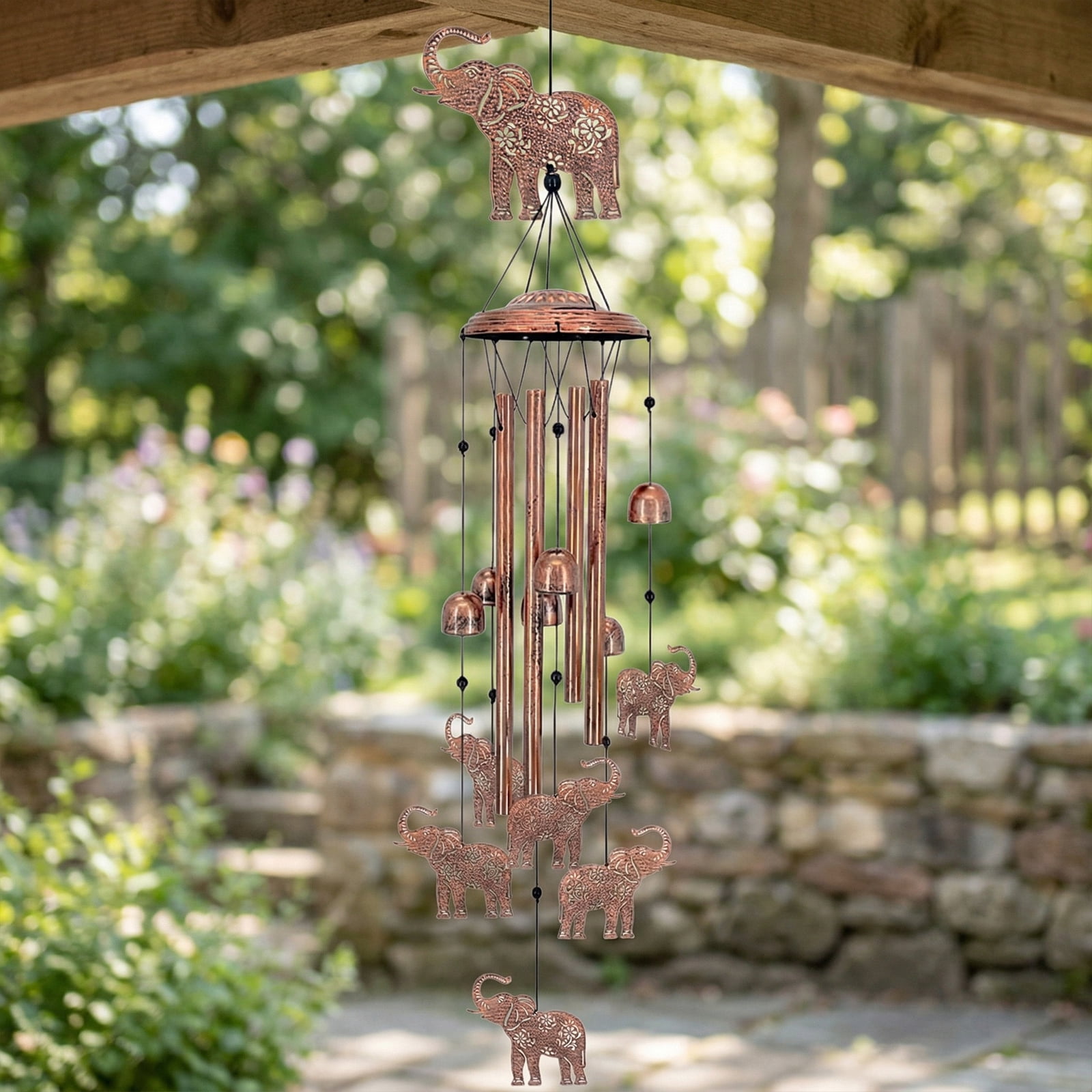 Yucurem Elephant Wind Chime for Outside, Handmade Metal Garden Wind Chimes, Melodic Weatherproof Wind Bell for Patio Porch Decor