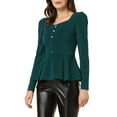 thumbnail image 4 of INSPIRE CHIC Blouse à Encolure Carrée pour Femme, Boutons devant, Basque, Tricot, Manches Longues, Vert Foncé, m, 4 of 5