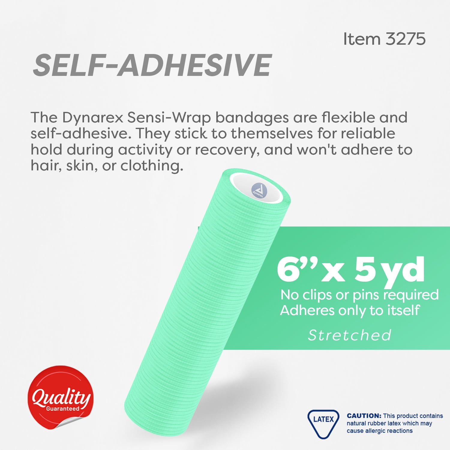 Dynarex Sensi-Wrap Self-Adhesive Bandages, 12-Pack, 6" x 5 yards, Green, Latex, Colored Elastic Cohesive Athletic Tape, Tattoo Grip & Vet Wrap