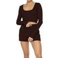 thumbnail image 2 of Idoravan Women Sets Clothing Clearance Womens Waffle Solid U-neck Long Sleeve Short European and American Fashion Casual Shorts Set, 2 of 9