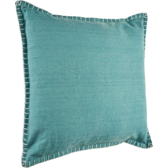Laddha Home Designs 24" Teal Solid Square Throw Pillow with Embroidered Edges