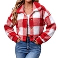 thumbnail image 2 of Tqcoqu Women's Plaid Jackets Long Sleeve Button Front Lapel Fuzzy Fashion Warm Winter Cropped Sherpa Coat, 2 of 7