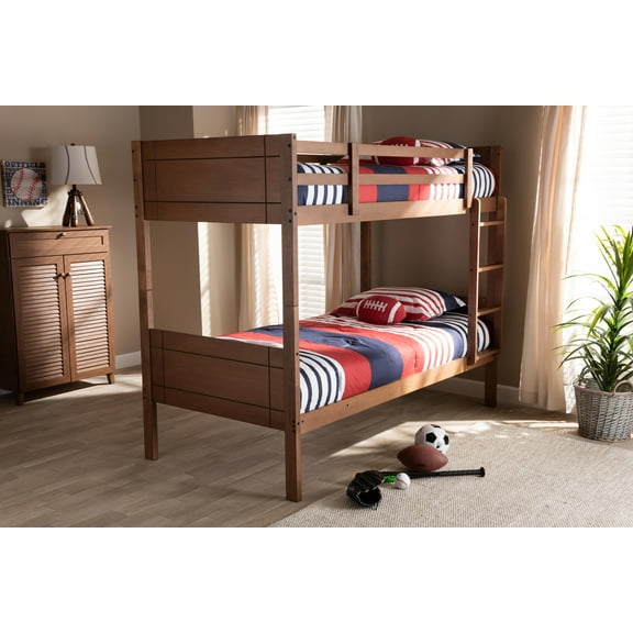 Baxton Studio Elsie Modern and Contemporary Walnut Brown Finished Wood Twin Size Bunk Bed