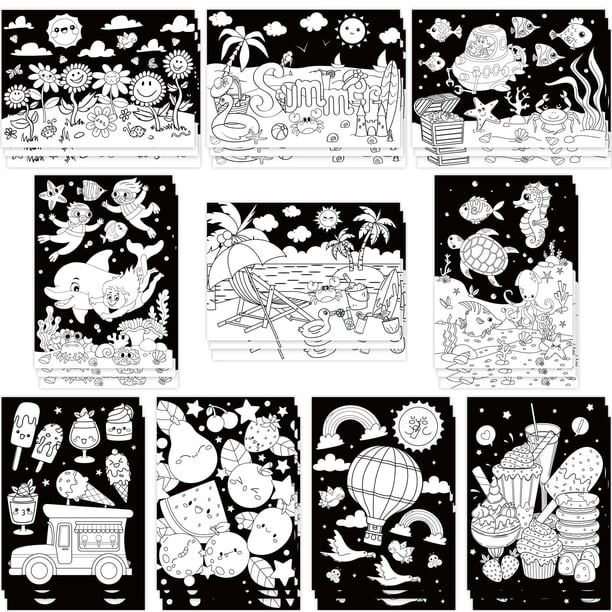 Colorea tu propio divertido set de pósters de verano para manualidades, Zhanmai