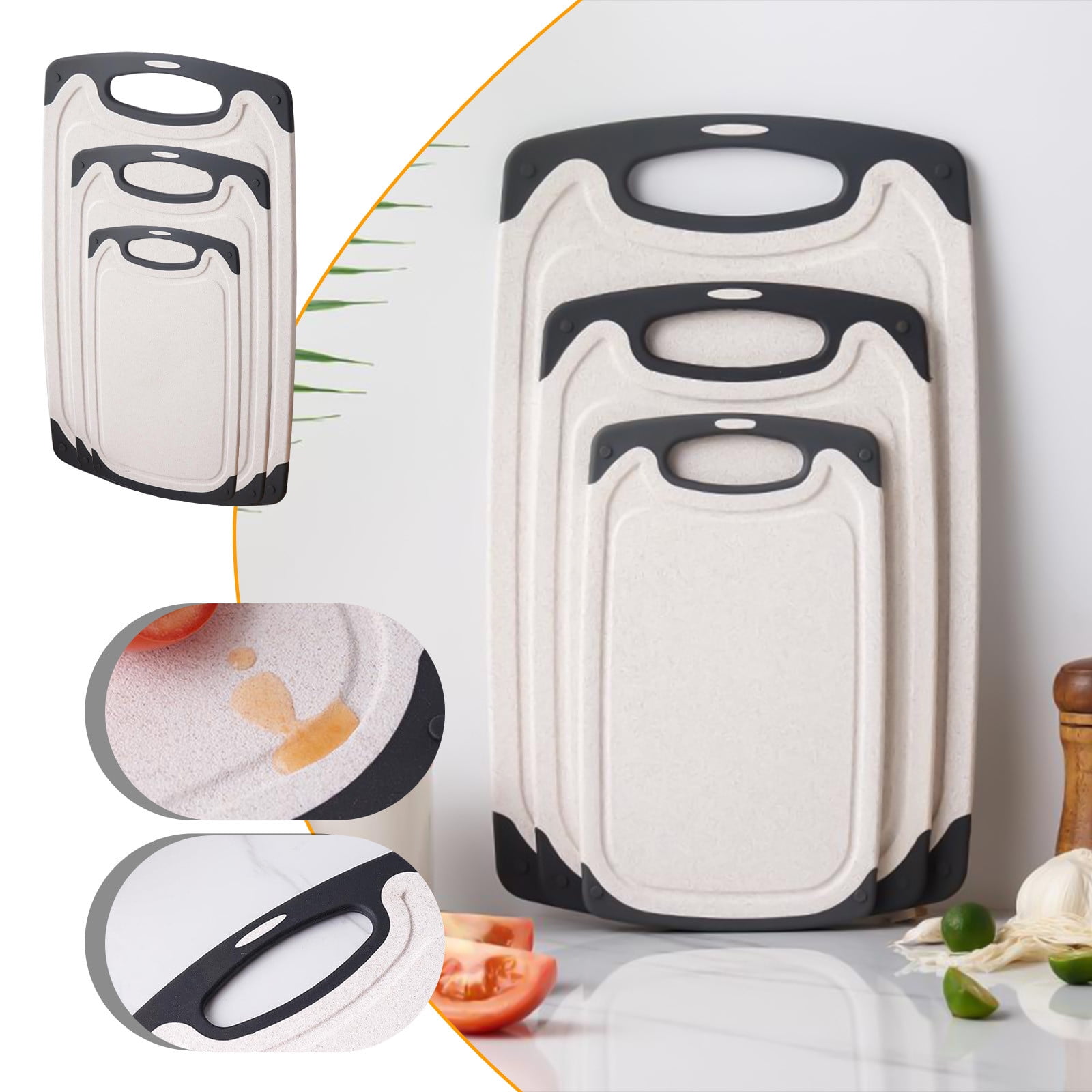 JoyJolt Plastic Cutting Board Set. White and Grey Cutting Boards for  Kitchen Dishwasher Safe with Handle. Non Slip Large and Small Chopping Board  Set; Meat Cutting Board with Juice Groove. - Yahoo