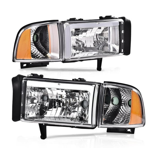 PIT66 LED Headlights Headlamps Assembly Clear Lens Clear Housing Amber Reflector,Fit for  Dodge Ram 1500 2500 3500 1994-2002