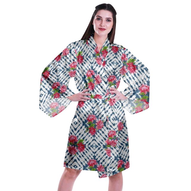 Moomaya Printed Womens Kimono Sleeve Robes Satin Silk Getting Ready Bridal Robe Coverup