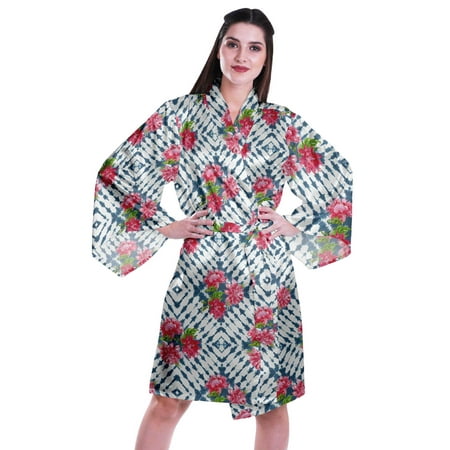 

Moomaya Printed Womens Kimono Sleeve Robes Satin Silk Getting Ready Bridal Robe Coverup