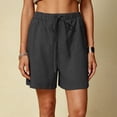 thumbnail image 2 of Cotton Linen Shorts for Women Plus Size Drawstring Elastic Waist Summer Beach Vacation Bermuda Shorts with Pockets, L, 2 of 7