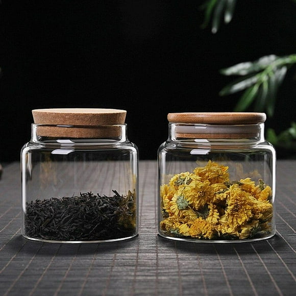 Clearance!500ml Glass Food Storage Containers Jar Bamboo Covered High Borosilicate Food Sealed Glass Tank Kitchen Storage Tank