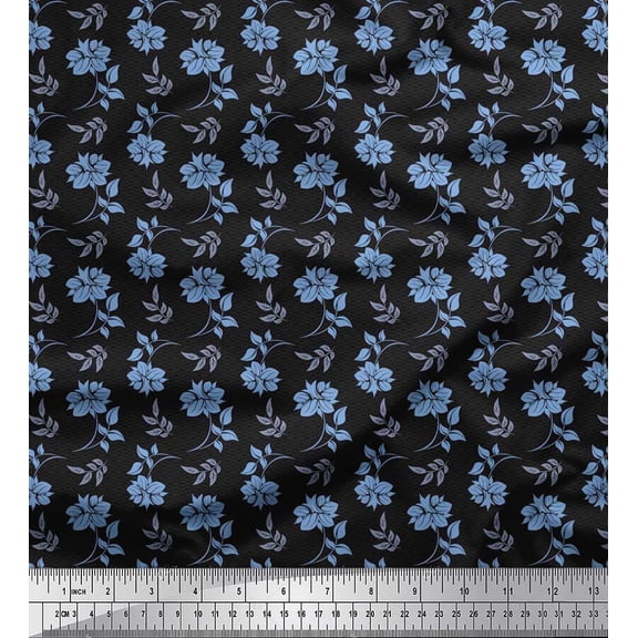 Soimoi Silk Fabric Waves,Leaves & Floral Artistic Print Sewing Fabric Yard 42 Inch Wide