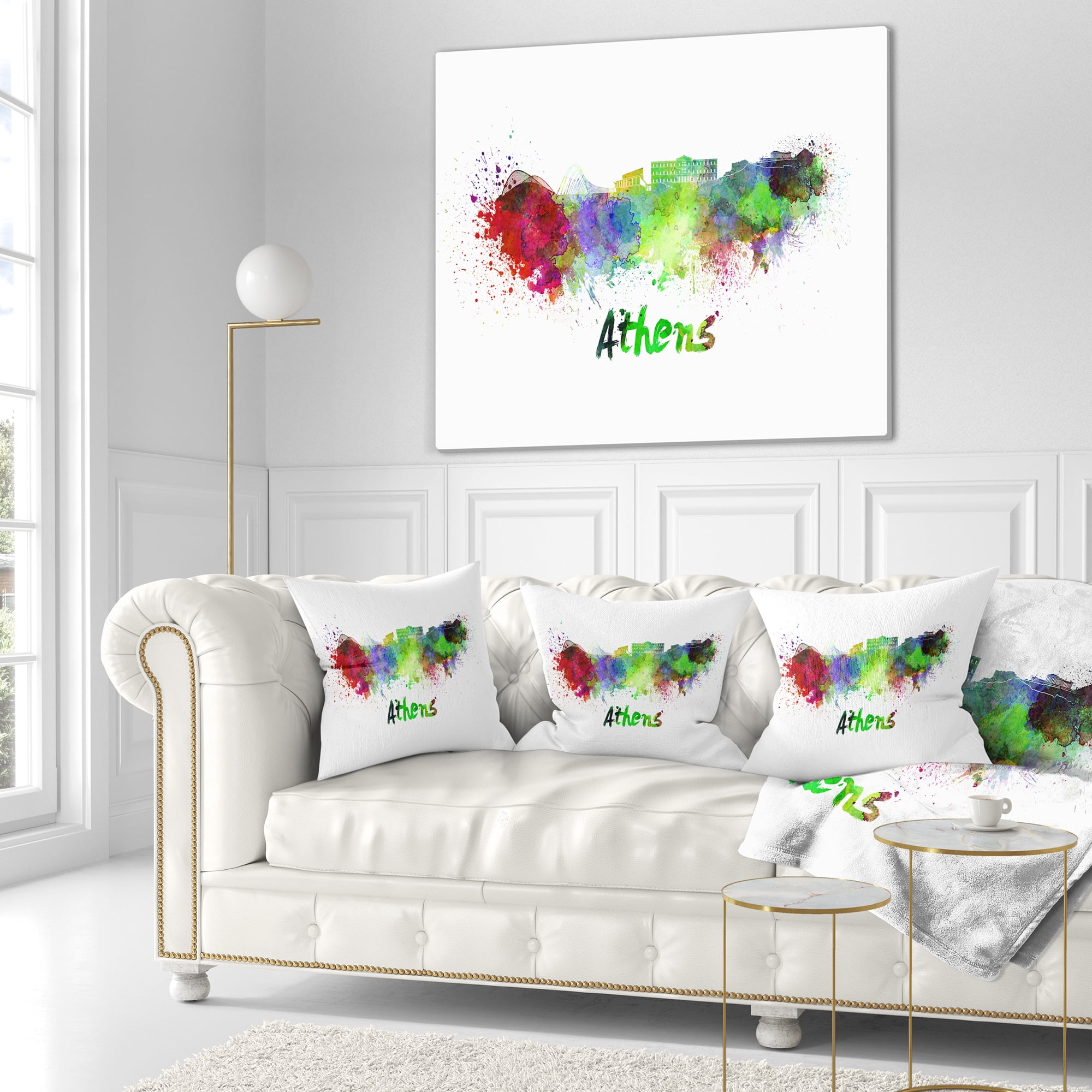 Designart Athens Skyline - Cityscape Throw Pillow - 16x16