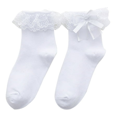 

SIEYIO 1 Pair Women Girls Sweet Lolita Solid Color Socks Bowknot Lace Trim Japanese Jk Stockings