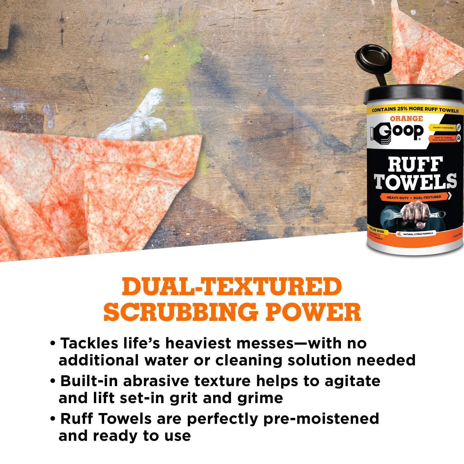 GOOP Orange Multi-Purpose Waterless Hand Cleaner Ruff Towels