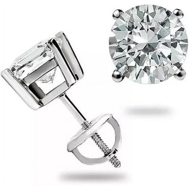 Rakshita Enterprises 1.0 Ct Round Cut Diamond Stud Earrings, 14K White Gold, Screw-Back, Engagement