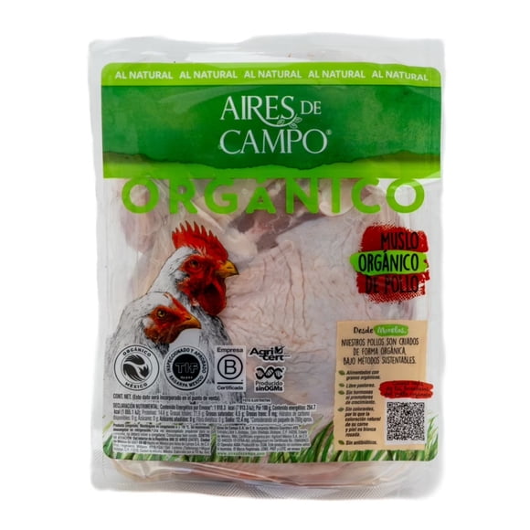 Muslo de Pollo Orgánico Fresco Aires del Campo Peso Aprox por Paquete 900 g