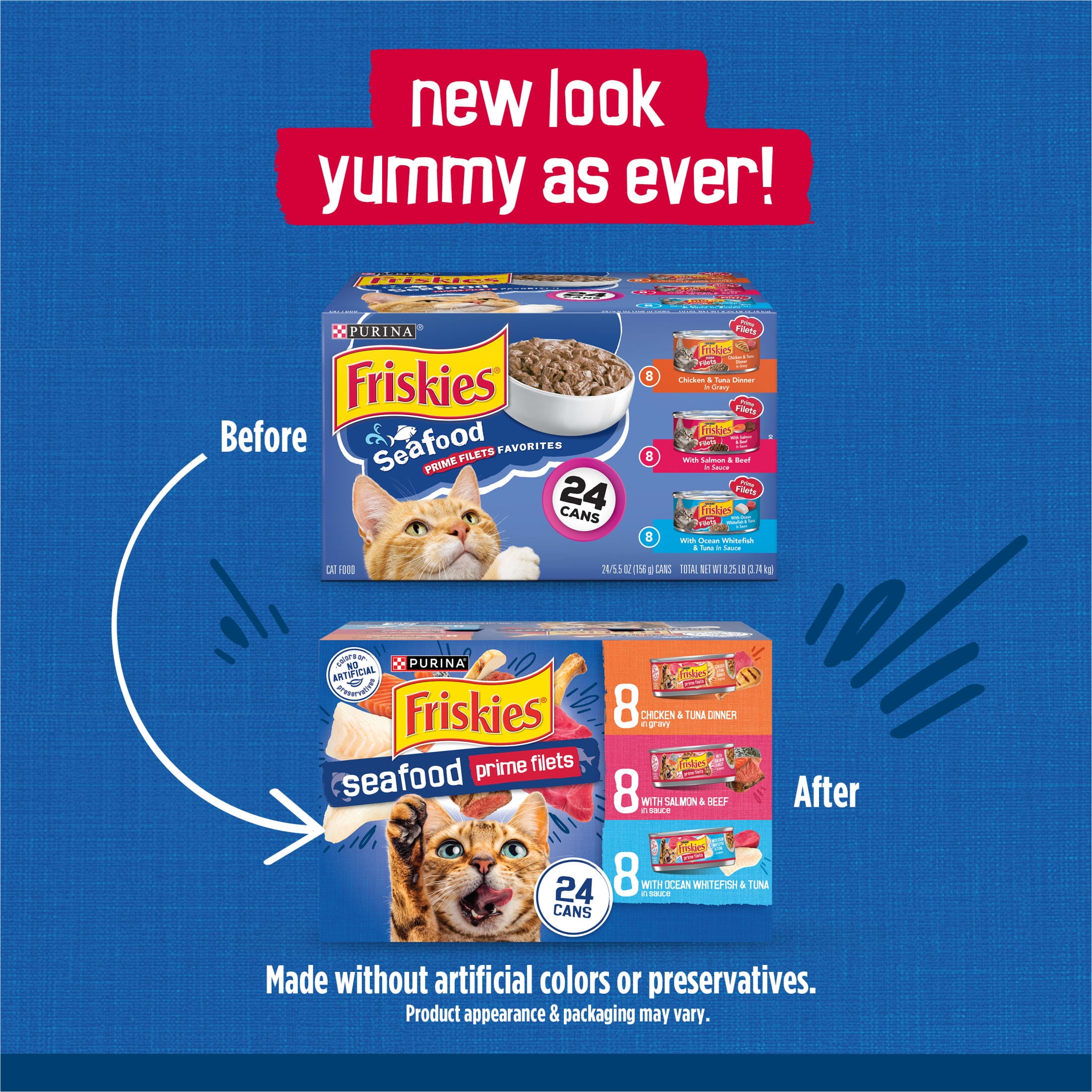 Purina Friskies Wet Cat Food Gravy Variety Pack Seafood Prime Filets Favorites, 5.5 oz Cans